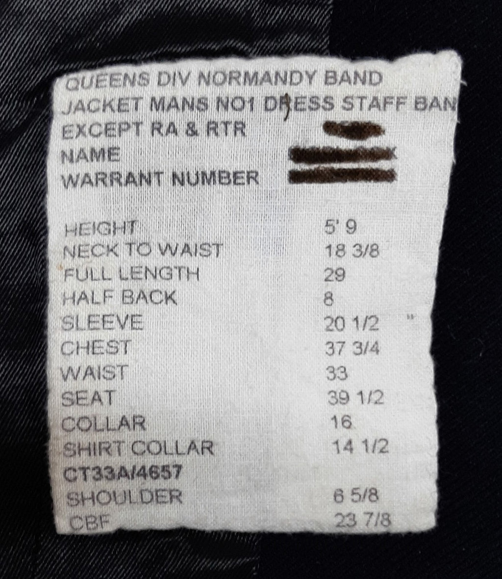 British No1 Dress Jacket Army Pattern Queens Division No Buttons Chest 37 3/4"