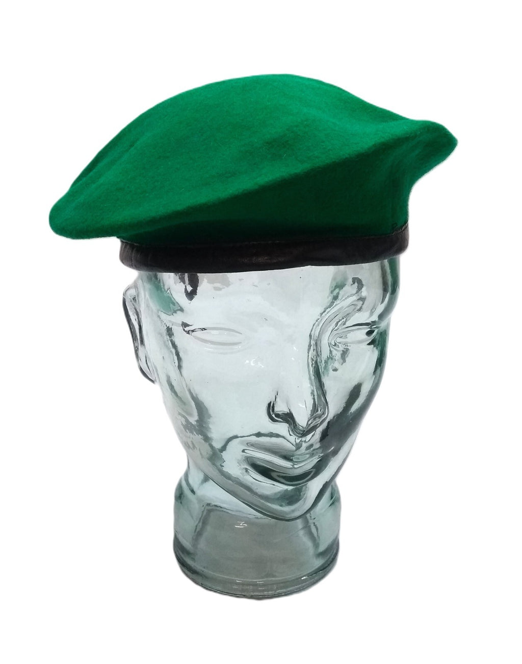 Mid Green Beret Goldings British Army Pattern Wool / Silky Lining & Leather Trim