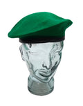Mid Green Beret Goldings British Army Pattern Wool / Silky Lining & Leather Trim