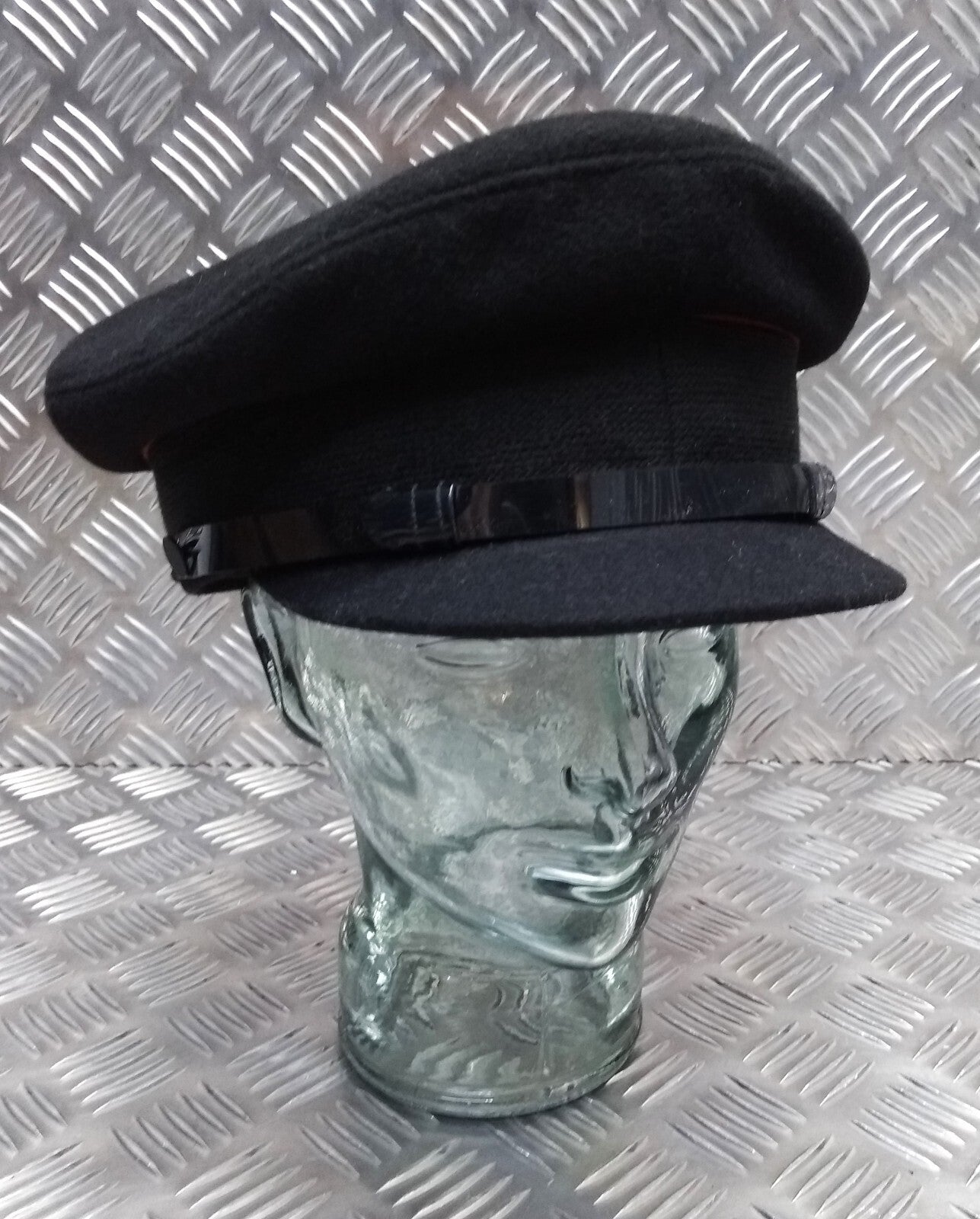 Uniform Dress Cap Black with Red Piping Chinstrap & Buttons Visor Cap 57cm