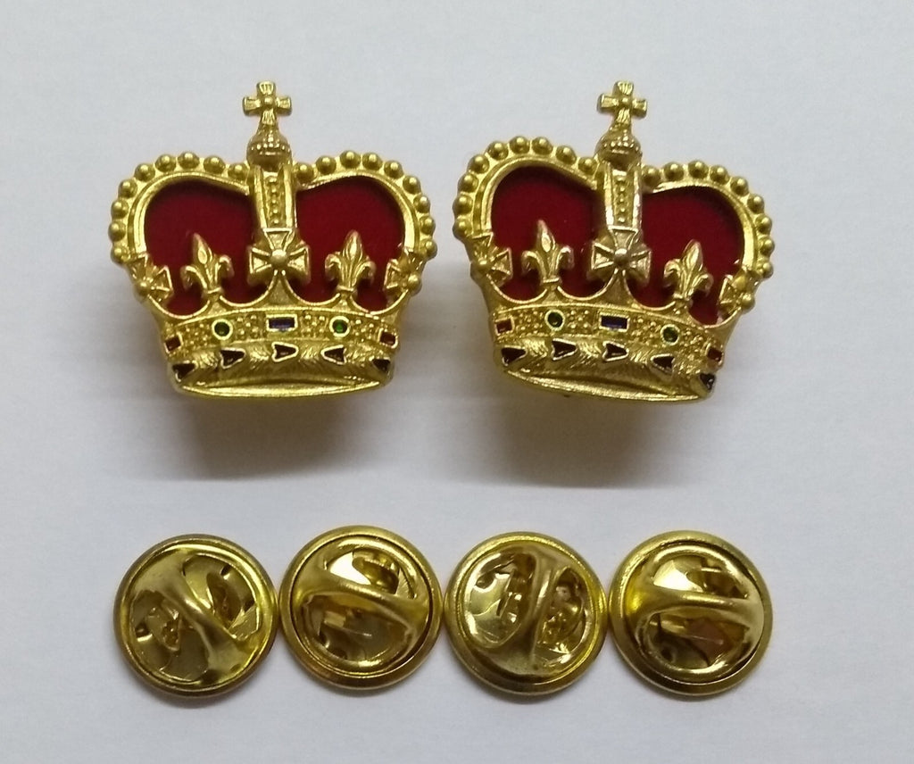 British Crowns Rank Insignia Royal Crown With Red Cushion & Clutch Pins