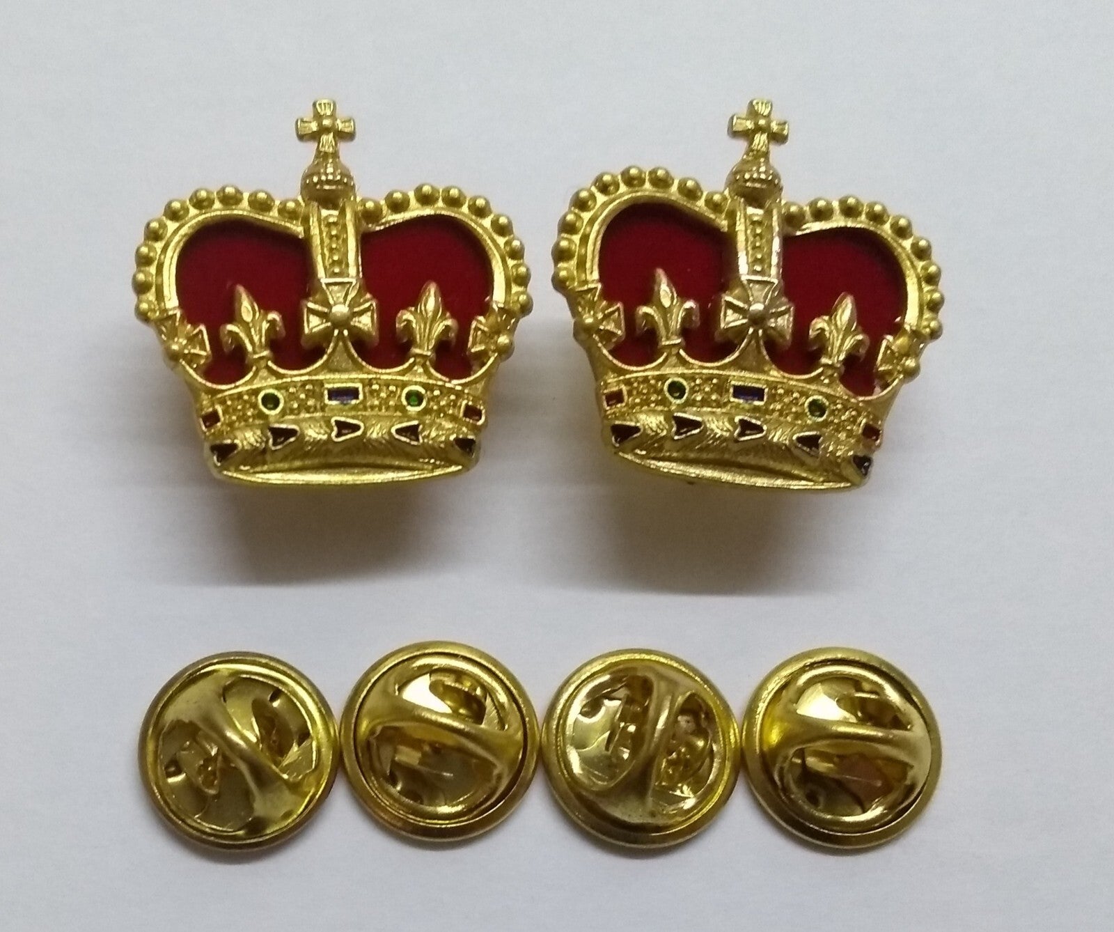 British Crowns Rank Insignia Royal Crown With Red Cushion & Clutch Pins