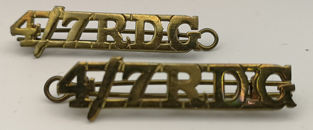 4th/7th Royal Dragoon Guards RDG Brass Shoulder Title Badges