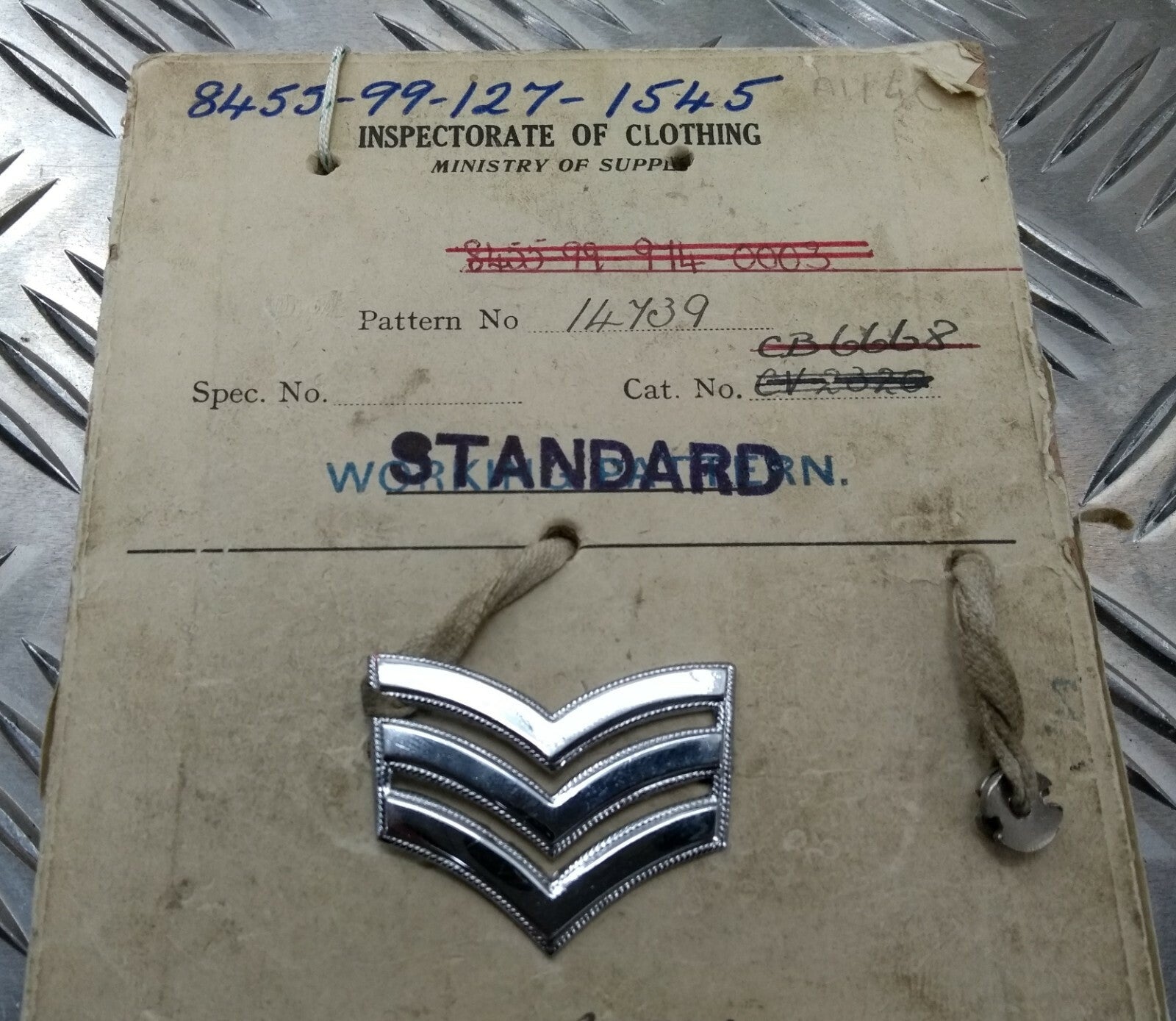 Genuine1951 Vintage British Army Inspectorate of Stores Metal Badge Sample Card