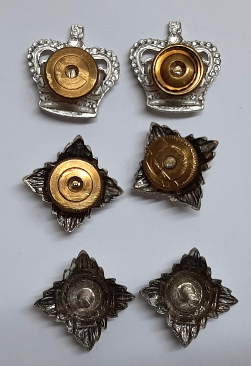 Epaulette Badges Vintage Shoulder Pips and Crowns (LT) Army Silver Coloured