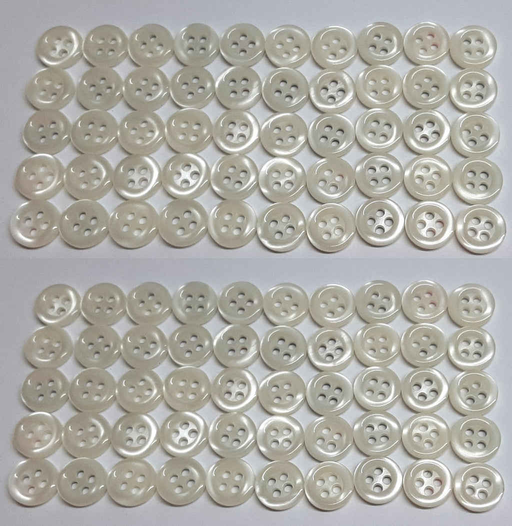 Buttons 100 Vintage 4 Hole for Dress Shirts Pearlesque Clear White 10mm NOS