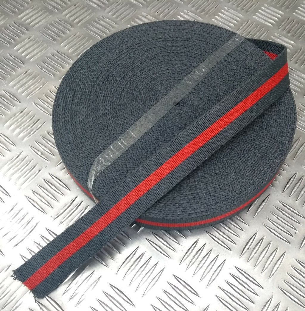 Grey With Red Strip Regimental Trouser Belt Material 35mm NSB116