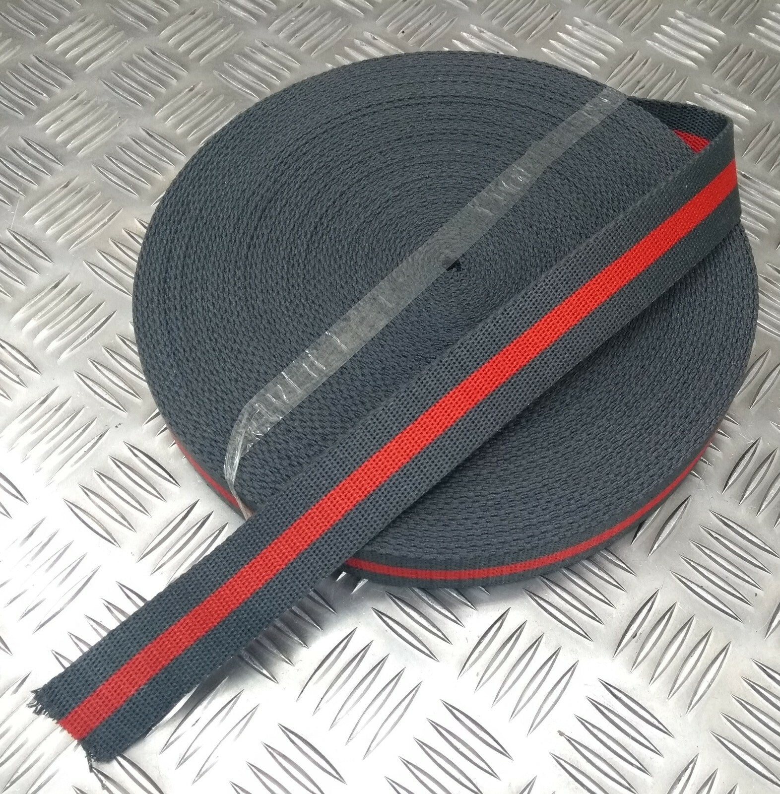 Grey With Red Strip Regimental Trouser Belt Material 35mm NSB116