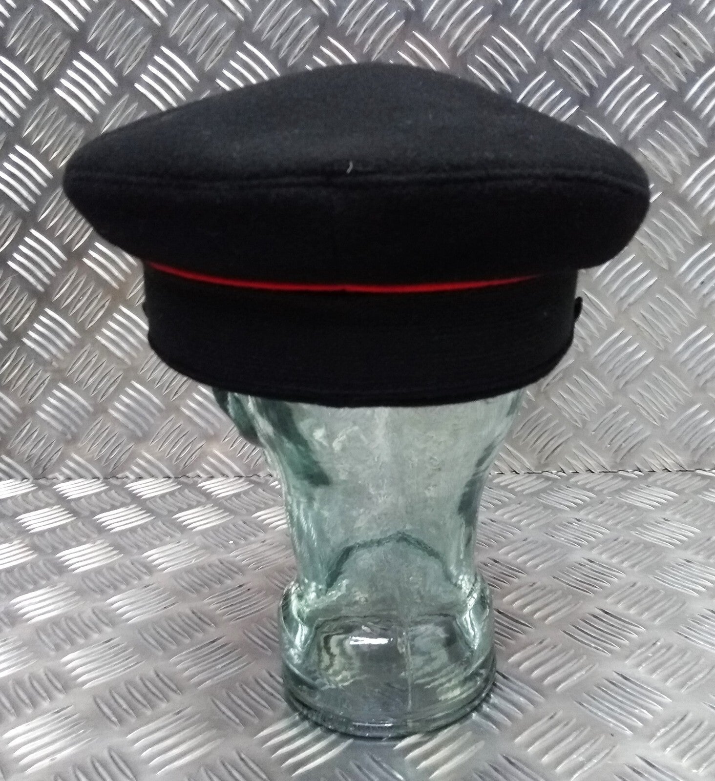 Uniform Dress Cap Black with Red Piping Chinstrap & Buttons Visor Cap 57cm
