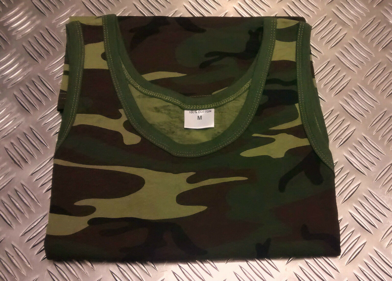 100% Cotton Woodland Camouflage Sleeveless Vest Singlet Tank Top All Sizes NEW