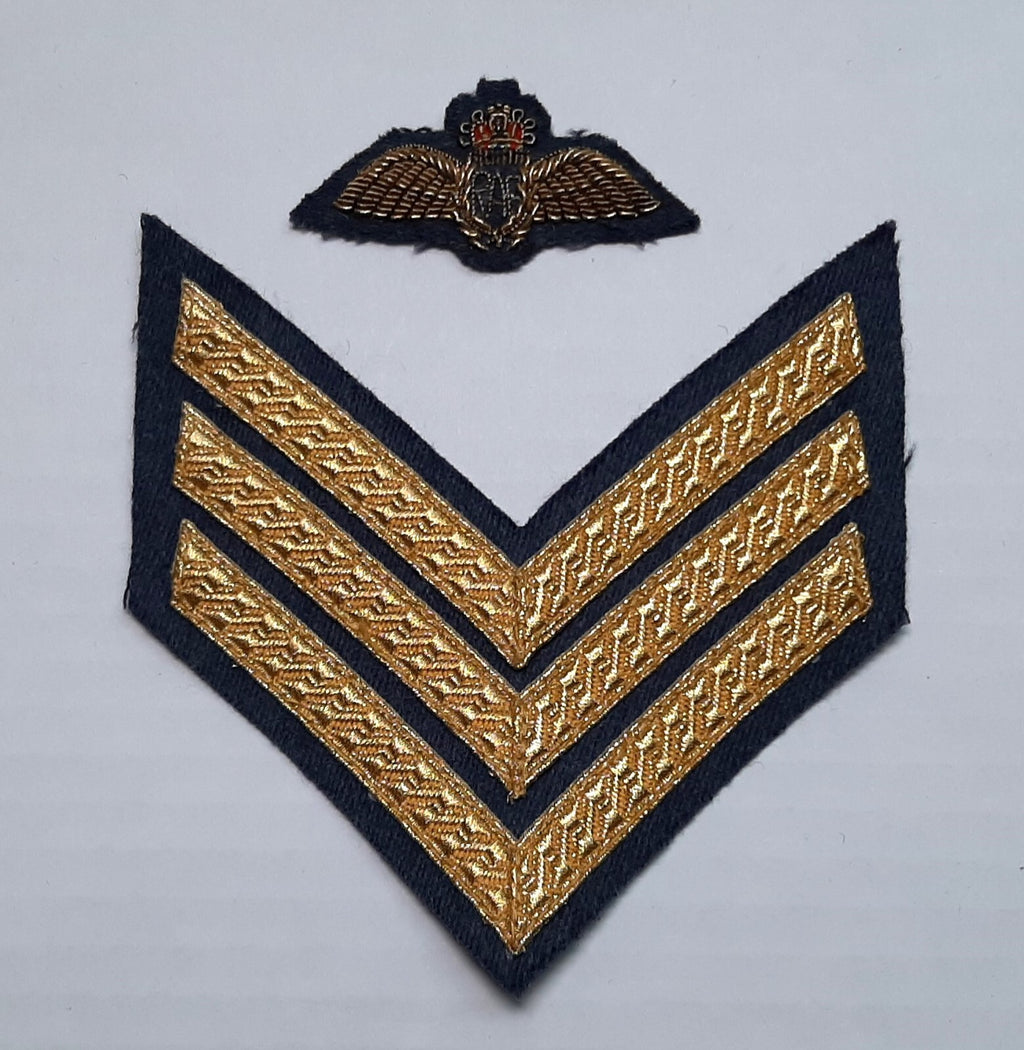 RAF Royal Air Force Embroidered Patches Air Force 3 Chevrons and Q/C Full Brevet