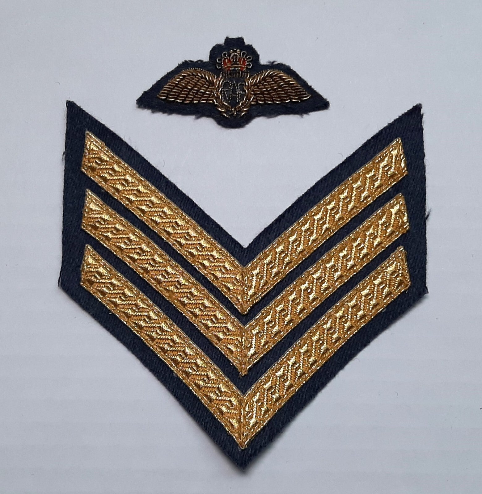 RAF Royal Air Force Embroidered Patches Air Force 3 Chevrons and Q/C Full Brevet