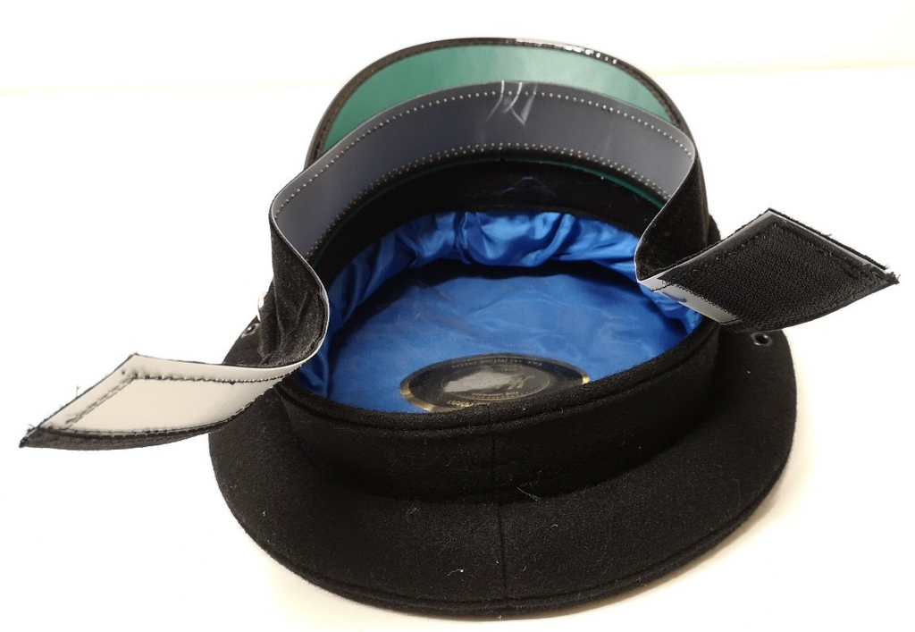 Dress Hat Black Wool Peak Cap with Chinstrap and Plain Buttons Size 50-52cm