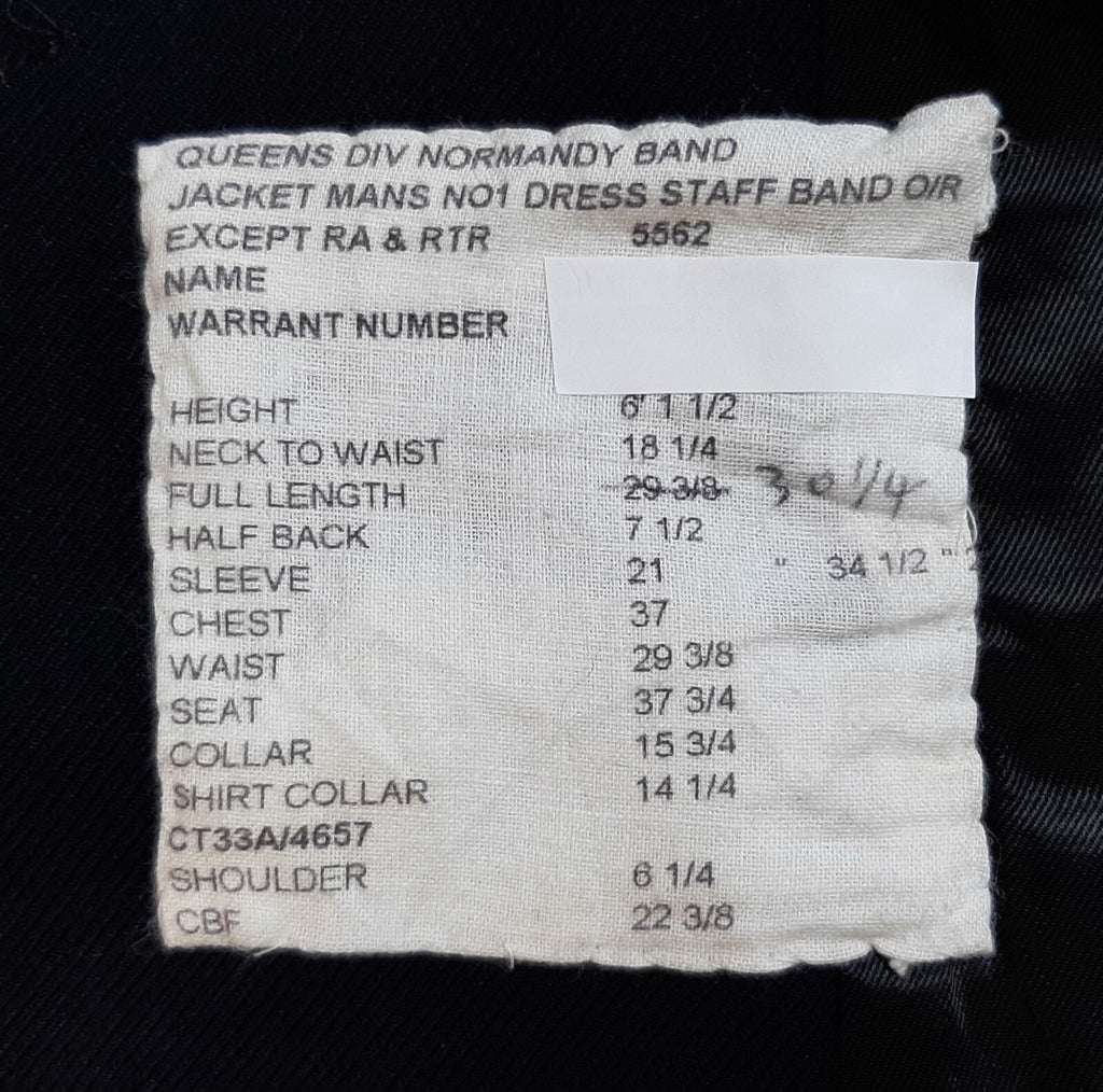 British Army Queens Division Normandy Band Jacket No1 Dress Staff Band Other Ranks Chest 37"
