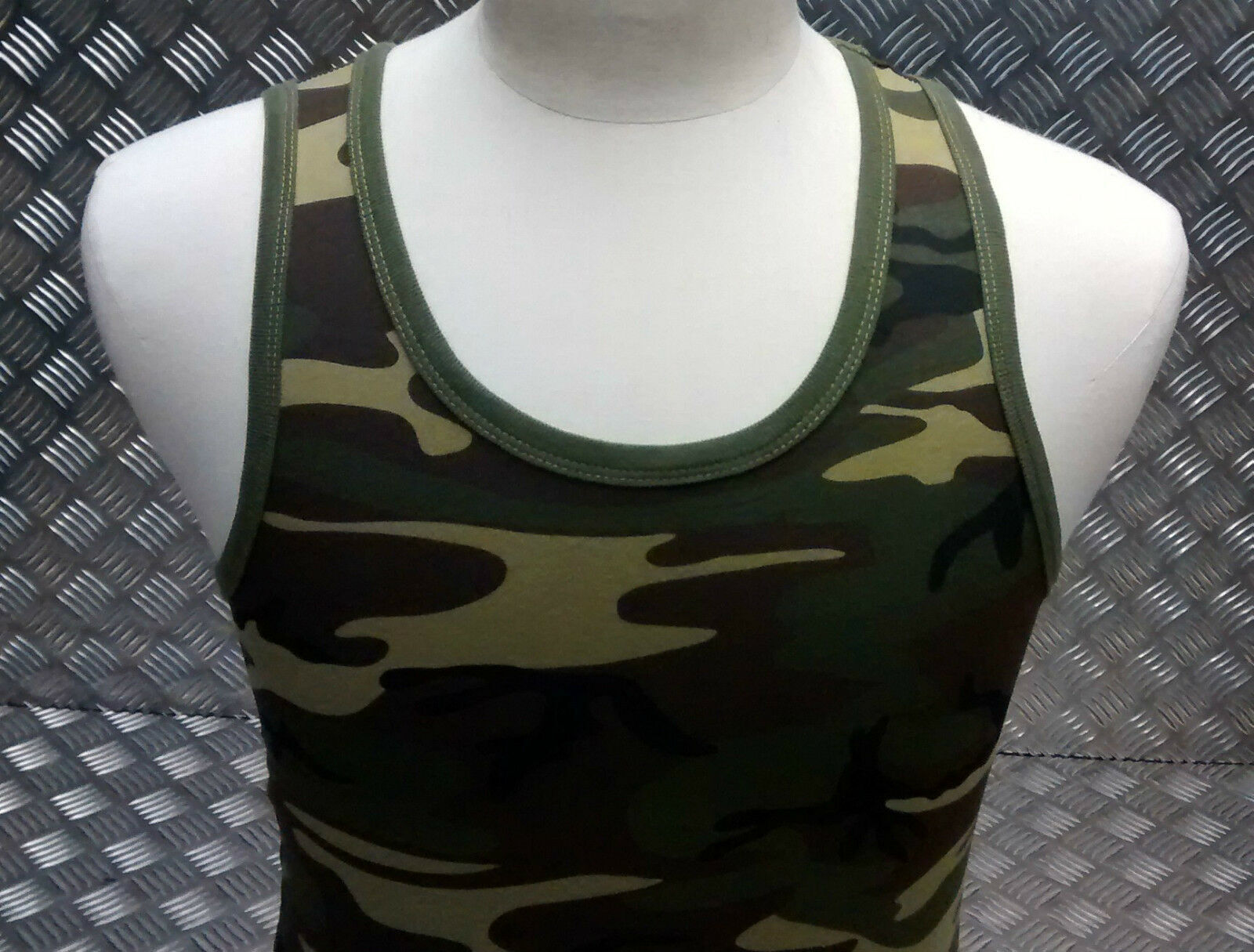 100% Cotton Woodland Camouflage Sleeveless Vest Singlet Tank Top All Sizes NEW