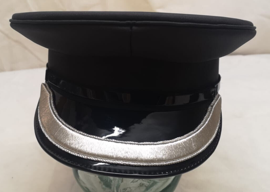 Officers Style Black Peaked Cap Hat with Chin Strap Fancy Dress Size 54cm