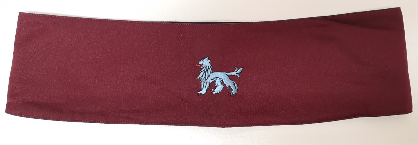 Maroon Cummerbund with Light Blue Stattant Lion Symbol Waist 34-37"