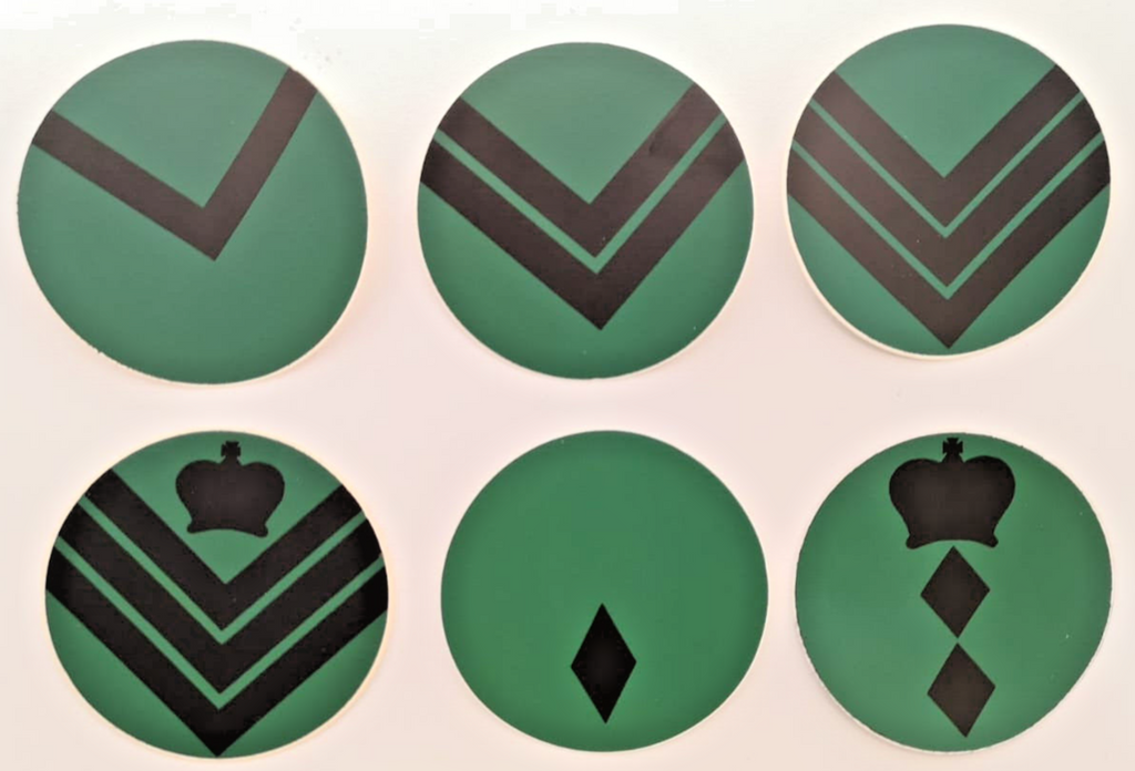 Rank Stickers for NBC CBRN Suit Various Ranks Black On Green - NEW