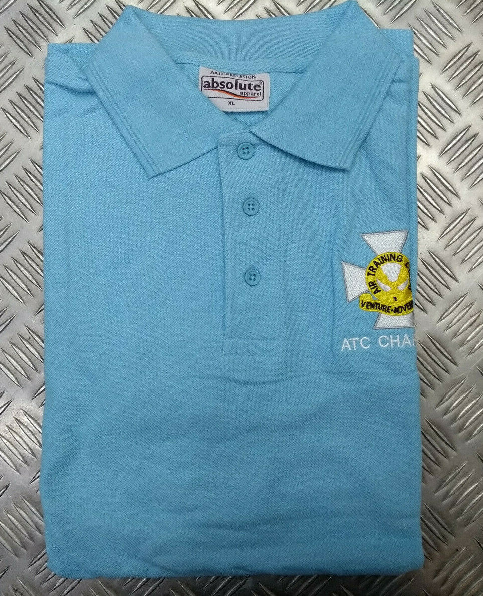 ATC Chaplain Polo Shirt Short Sleeve Light Blue with Badge British Army X-Large