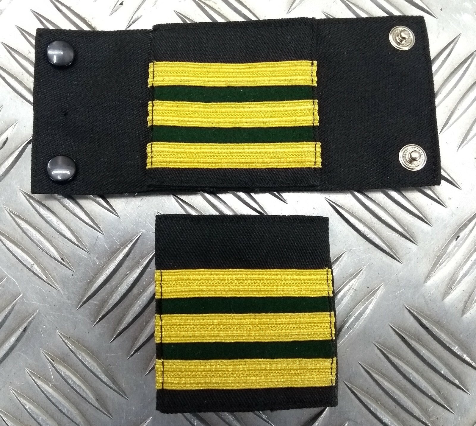 Genuine Vintage Navy Rank Shoulder Tabs Press Stud Gold Lace & Green Flashes