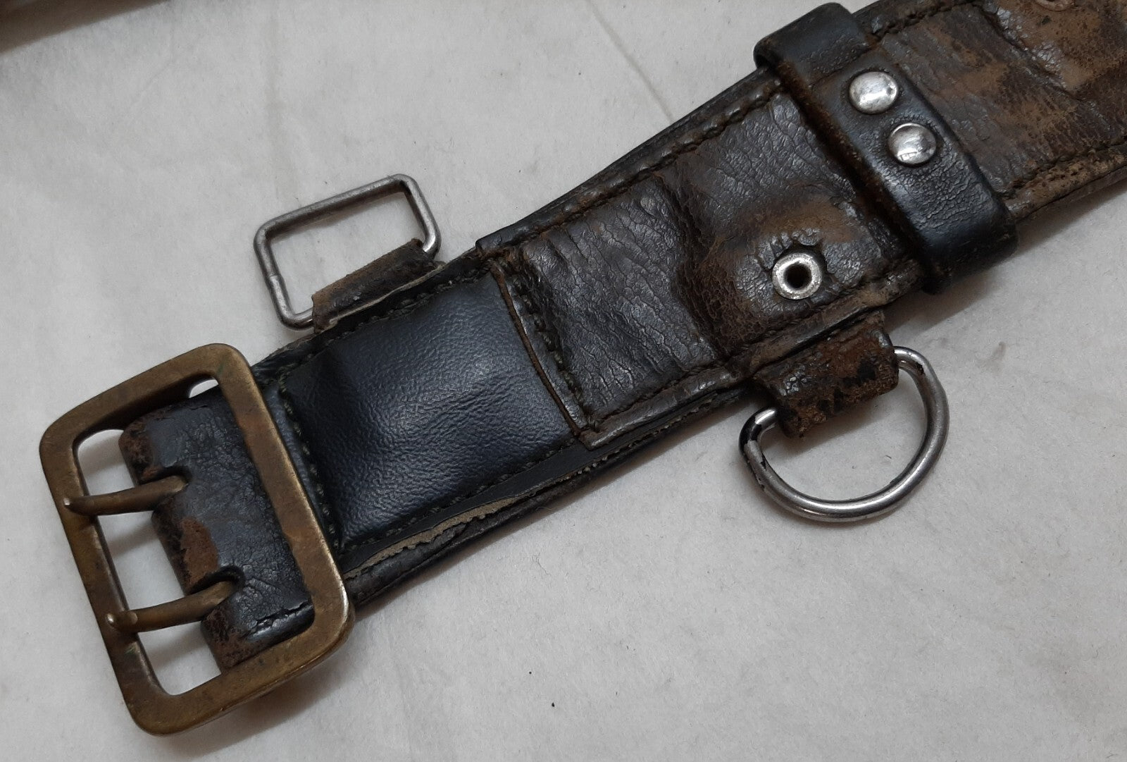 Vintage Belt Double Prong Buckle With Sam Browne Fittings Size 27-38"