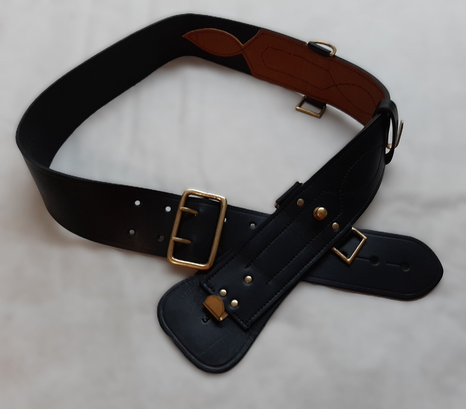 Black Sam Browne Leather Waist Belt British No Cross Strap Size 3 (32-35")
