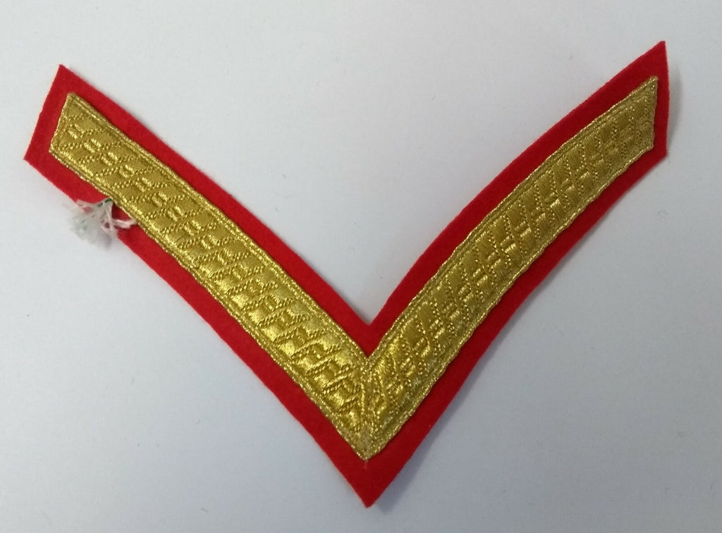 Genuine British Issue Gold Wire 1 Bar Chevron On Scarlet Felt