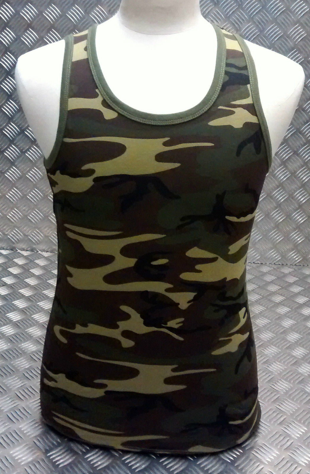 100% Cotton Woodland Camouflage Sleeveless Vest Singlet Tank Top All Sizes NEW