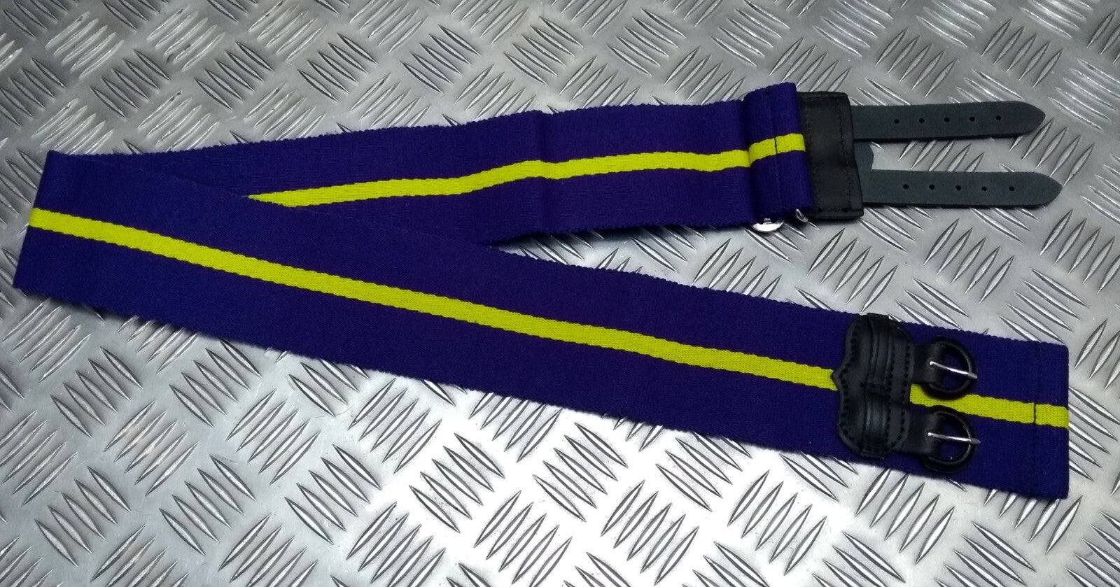 Stable Belt Issue Purple with Yellow Stripe Double Leather Strap 36"
