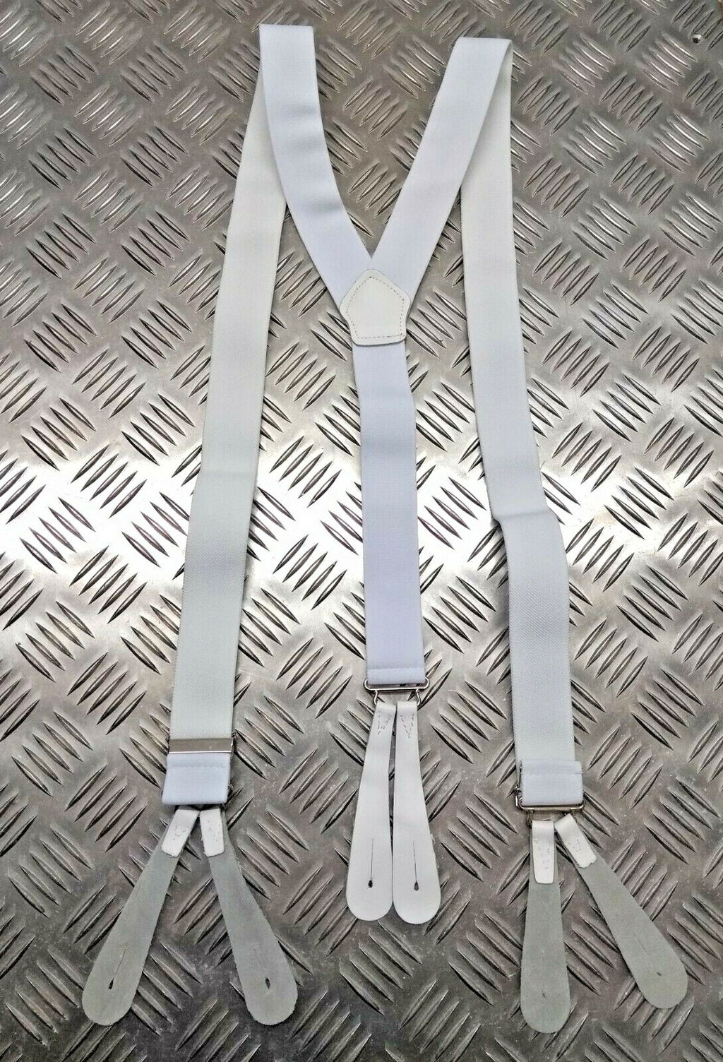 Issue Officers Mess Dress White Braces with Leather Button Tabs x 2