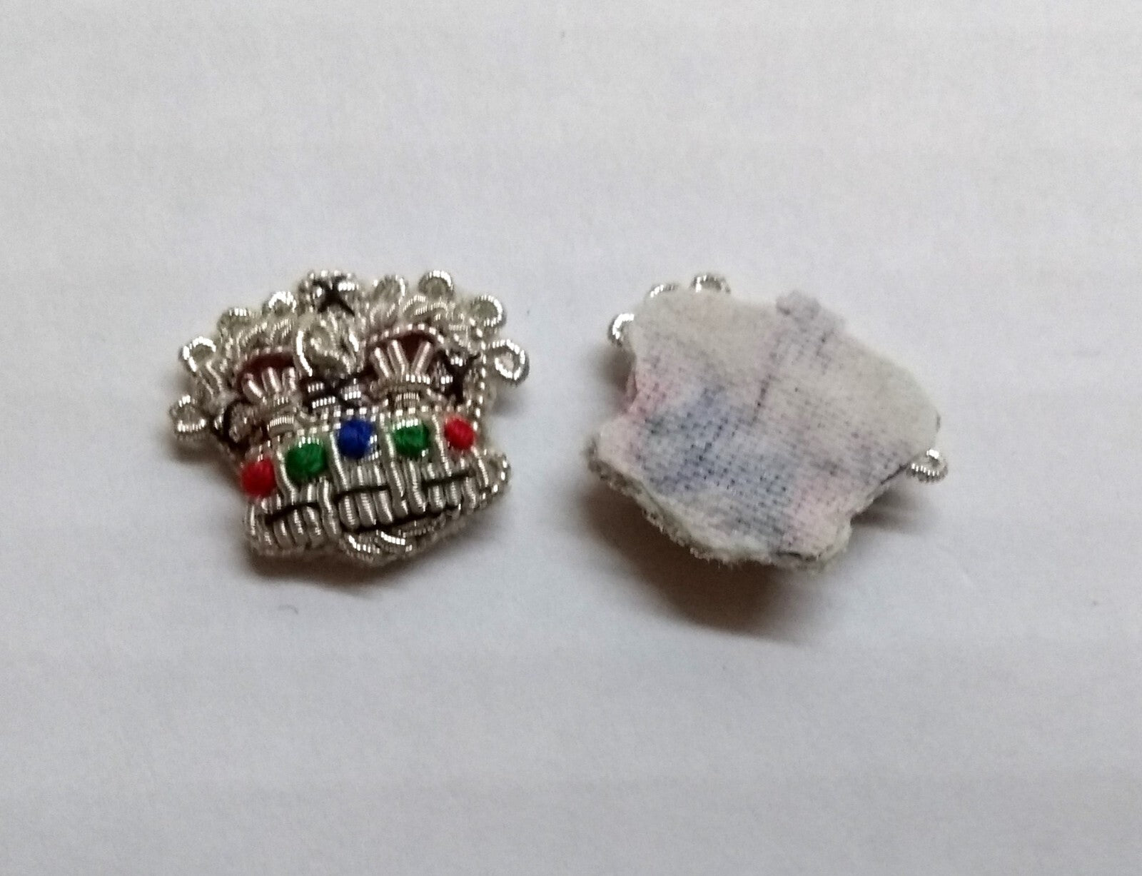 Army Silver Crowns Gilt With Crimson Padding Hand Embroidered Insignia 1/2" 1 Pr