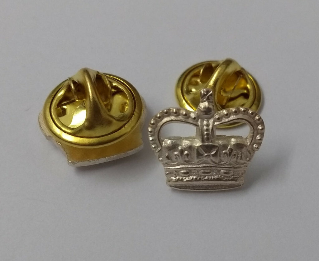 Rank Crown 3/8" Dead Silver Officers Insignia Snap Pin x 2 NEW
