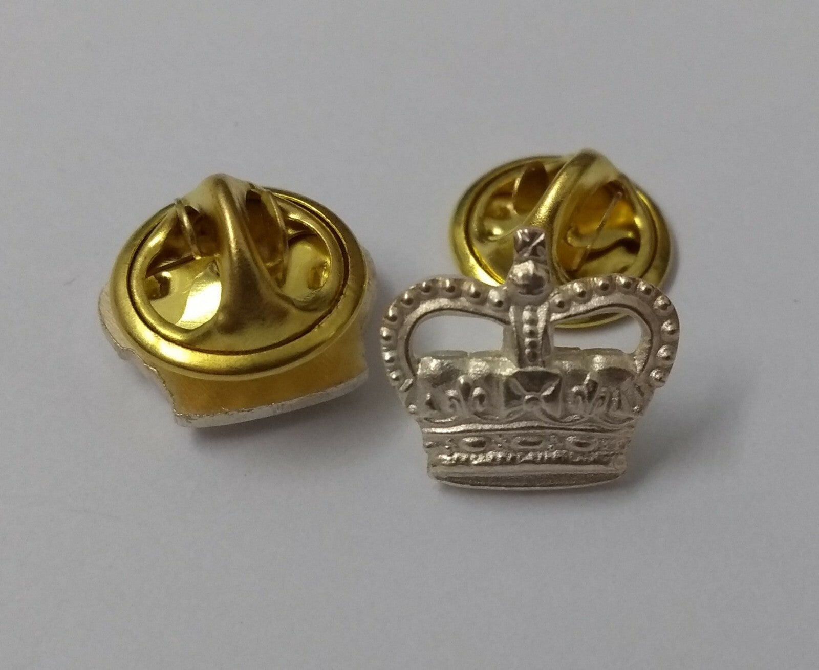 Rank Crown 3/8" Dead Silver Officers Insignia Snap Pin x 2 NEW