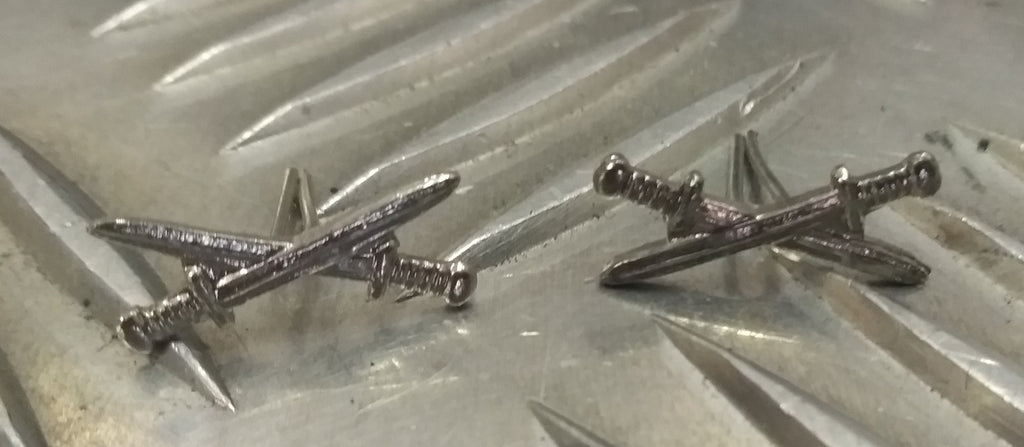 Genuine Polish Issue Small Crossed Swords Insignia Badges 1 Pair NEW SV