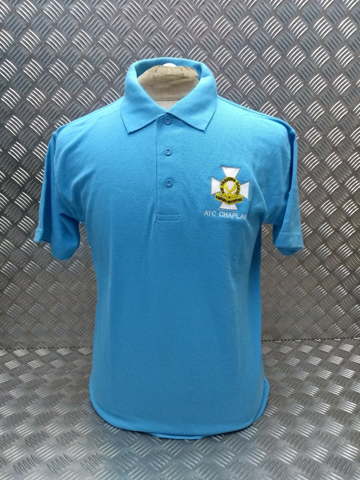 ATC Chaplain Polo Shirt Short Sleeve Blue with Badge British Army - Large - NEW
