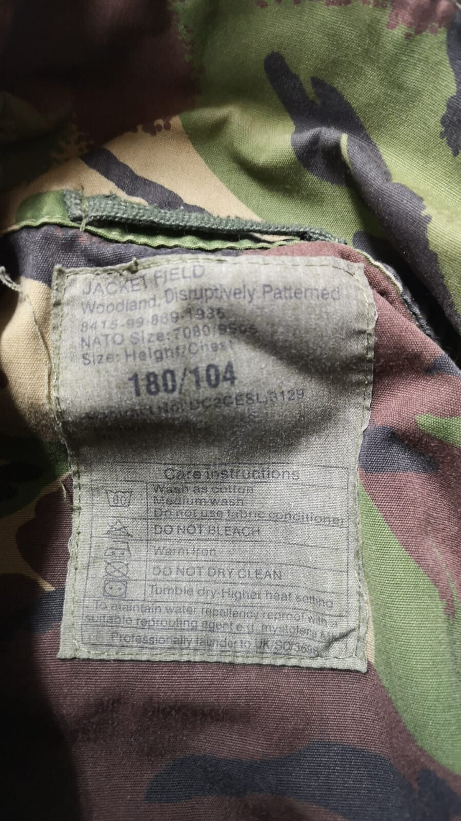 Camo Field Jacket British Army DPM Woodland Combat Soldier Uniform 180/104cm