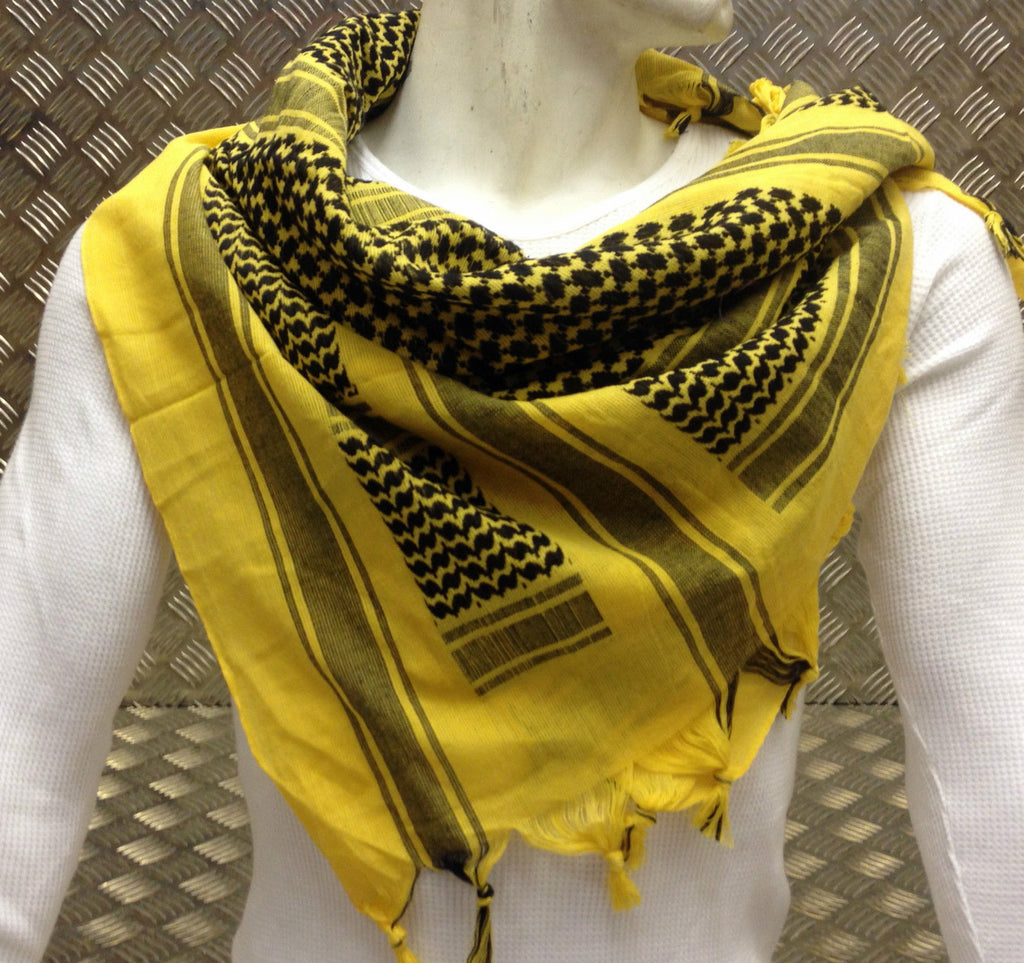 100% Cotton Shemagh / Arab Scarf / Pashmina / Wrap / Sarong. Black on Yellow NEW