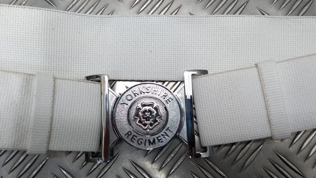 Yorks Belt White Yorkshire Regiment Courlene Belt & Chrome Buckle 44"