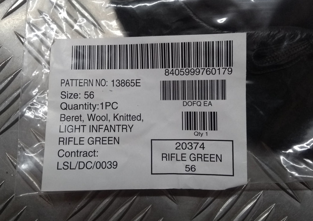 Light Infantry LI Rifle Green Wool Beret. Genuine British Issue Size 56cm - NEW