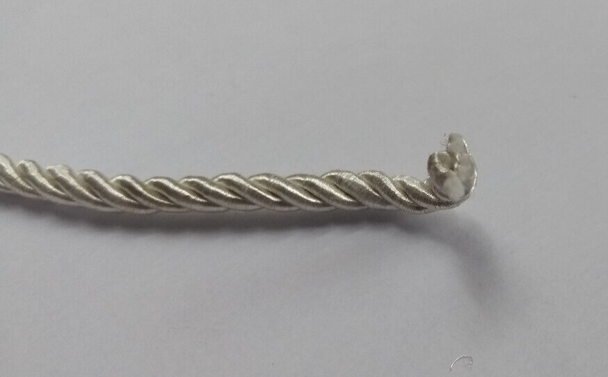 Silver Twisted Metallised Polyester String Braid 3mm / sold by 10" length