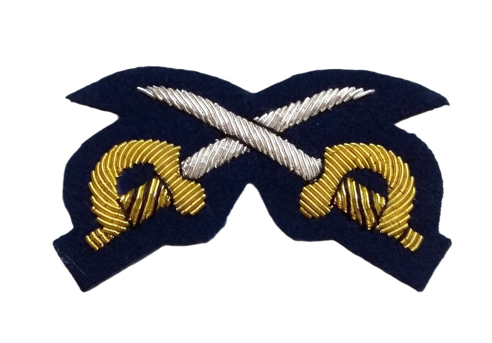 Mess Kit Badge PtI Cross Swords on Navy British Hand Embroidered Arm Patch