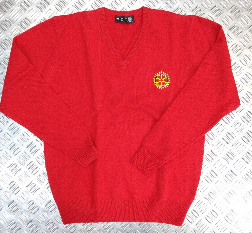 Henbury Red V-Neck Jumper 100% Pure New Wool Size Small 42" - NEW