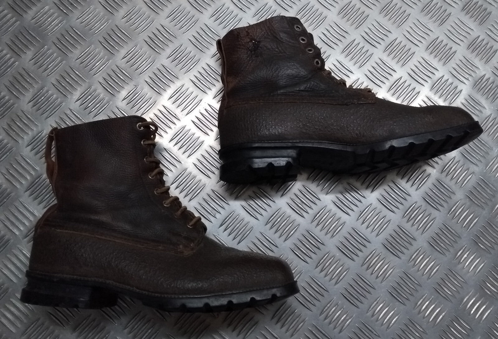 Vintage Brown Boots 1940s Pattern With 1960s Rubber Tread Sole 8 Eyelet Size 44