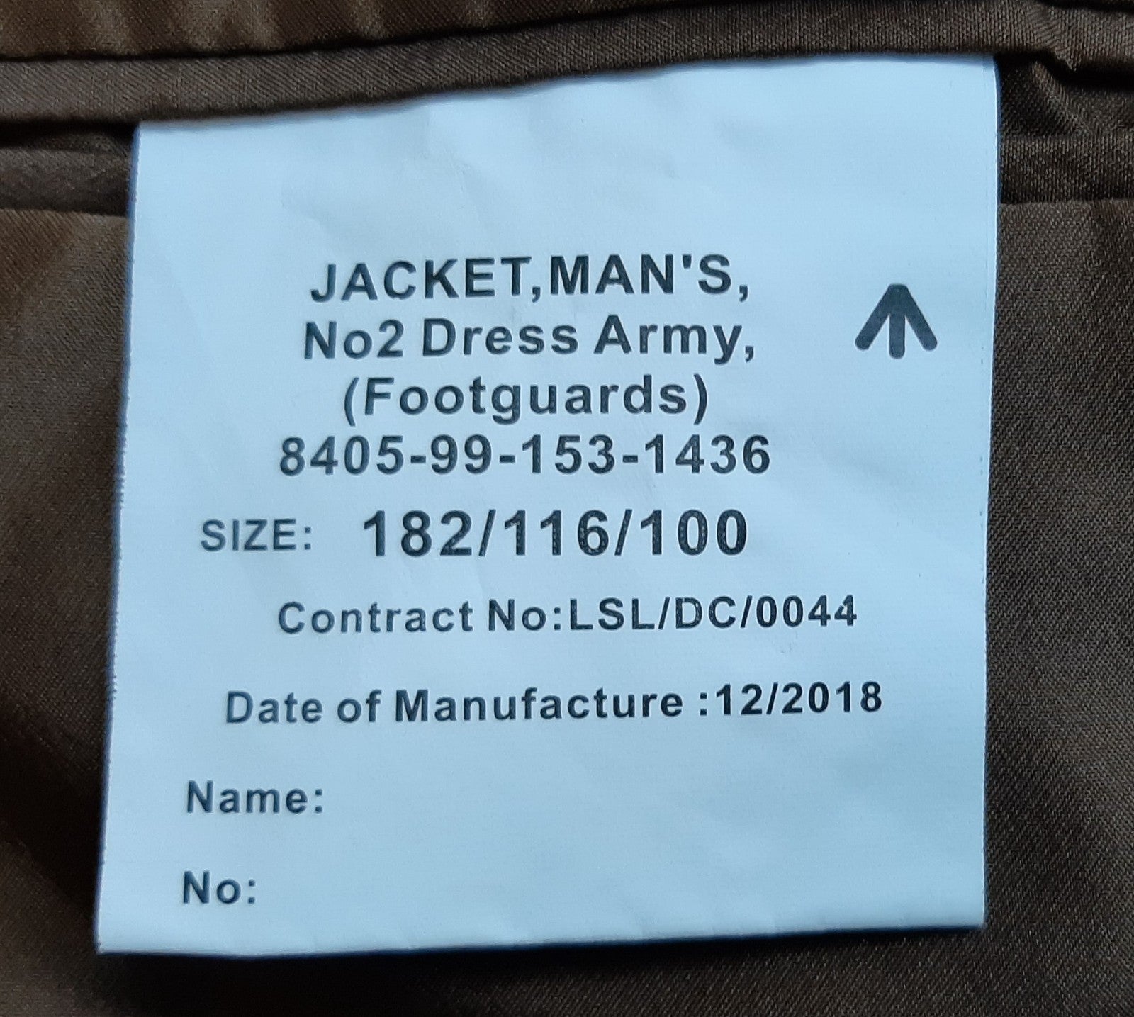 British Army Scots Jacket FAD No2 Dress No Buttons 182/116/100cm