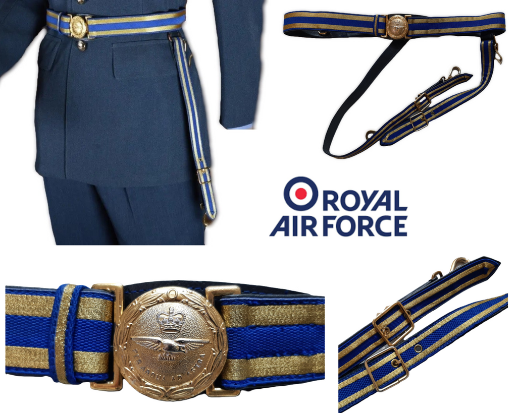 RAF Royal Air Force Ceremonial Belt PER ARDUA AD ASTRA Buckle With Slings 44"