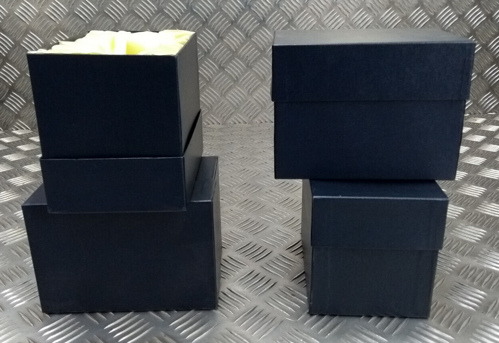 Dark Blue Gift / Storage Boxes with Cream Canvas Lining & Removable Lid x4