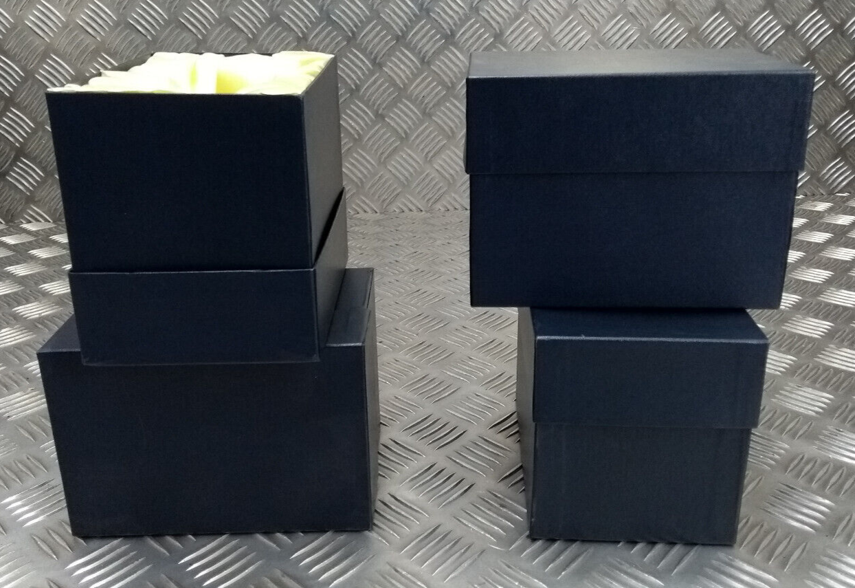 Dark Blue Gift / Storage Boxes with Cream Canvas Lining & Removable Lid x4