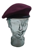 Maroon Beret Army Allarms UK Pattern Wool / Silky Lining & Leather Trim 58cm