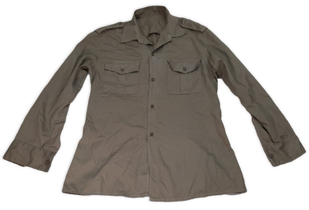 Vintage Shirt Old Pattern Khaki / Brown Long Sleeve No badges Collar size 39cm