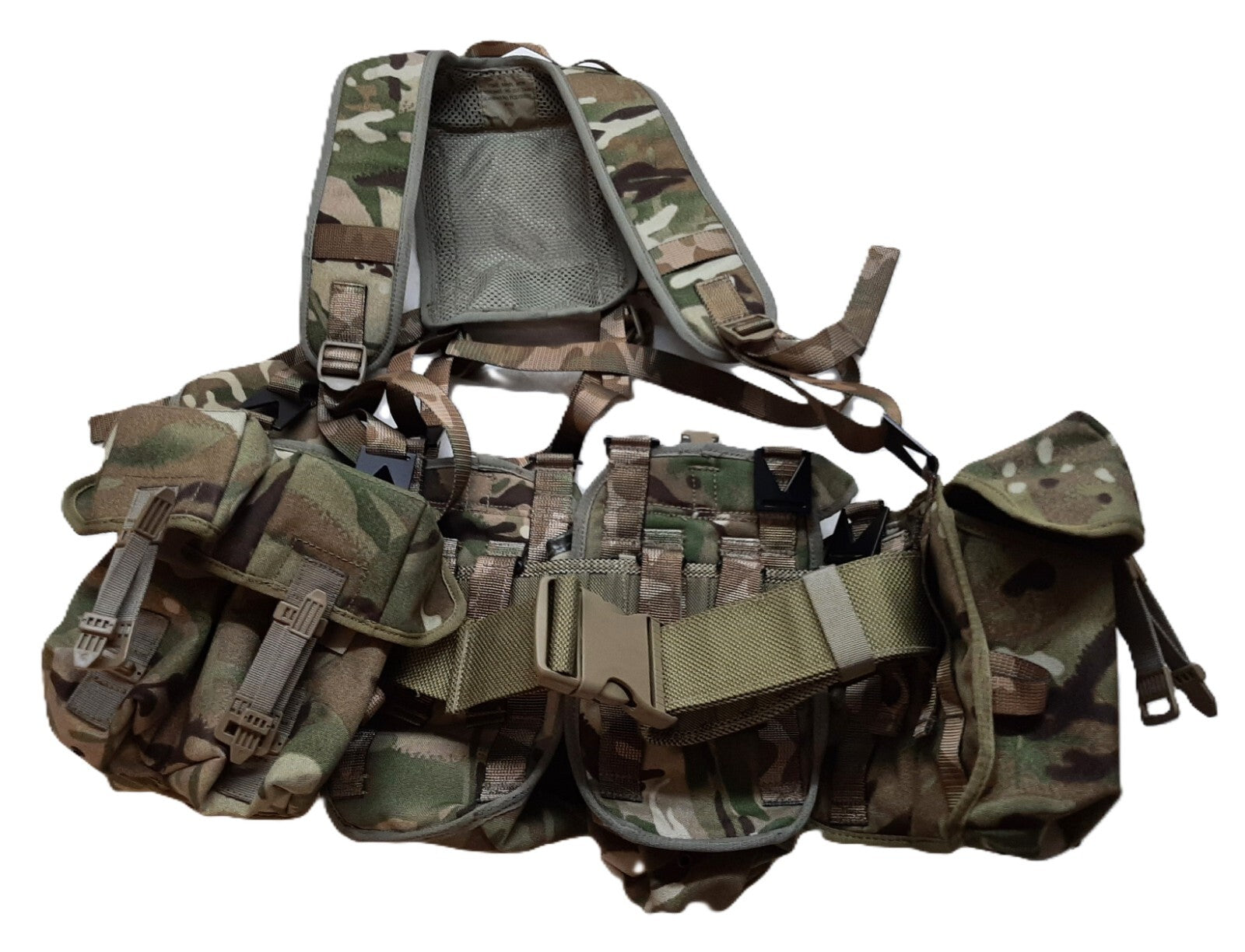 Airborne Army Webbing British Assault Camo Belt Yoke & Assorted Pouches (5)